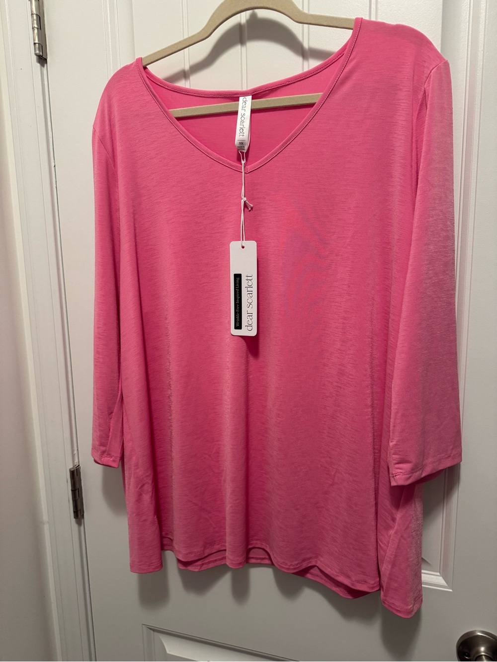 Dear Scarlett Relaxed V-Neck Blouse in Bright Pink